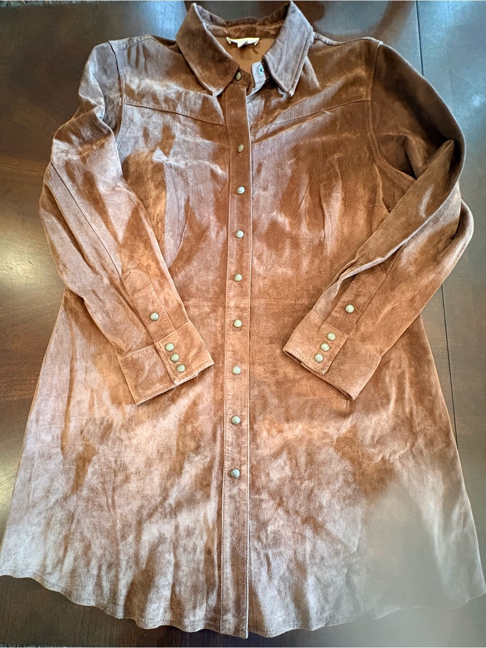 Vintage Coldwater Creek 100% Genuine Leather Suede Shirt Dress Jacket Brown XL